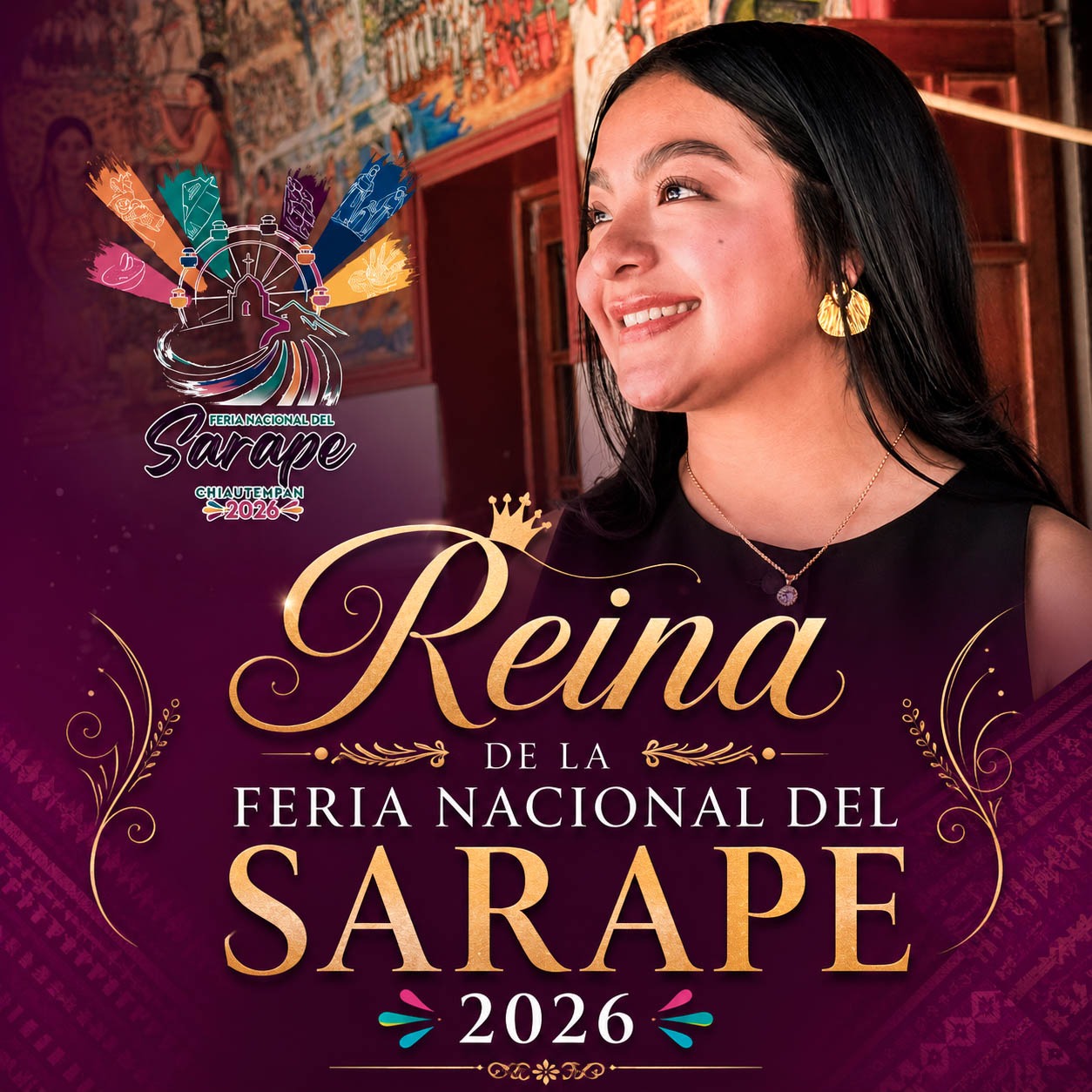 Es Esthefany Galilea Mendieta García la Reina de la Feria Nacional del Sarape Chiautempan 2026
